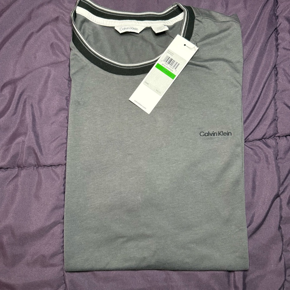 Calvin Klein Gray Pinstripe with Black and White Tee